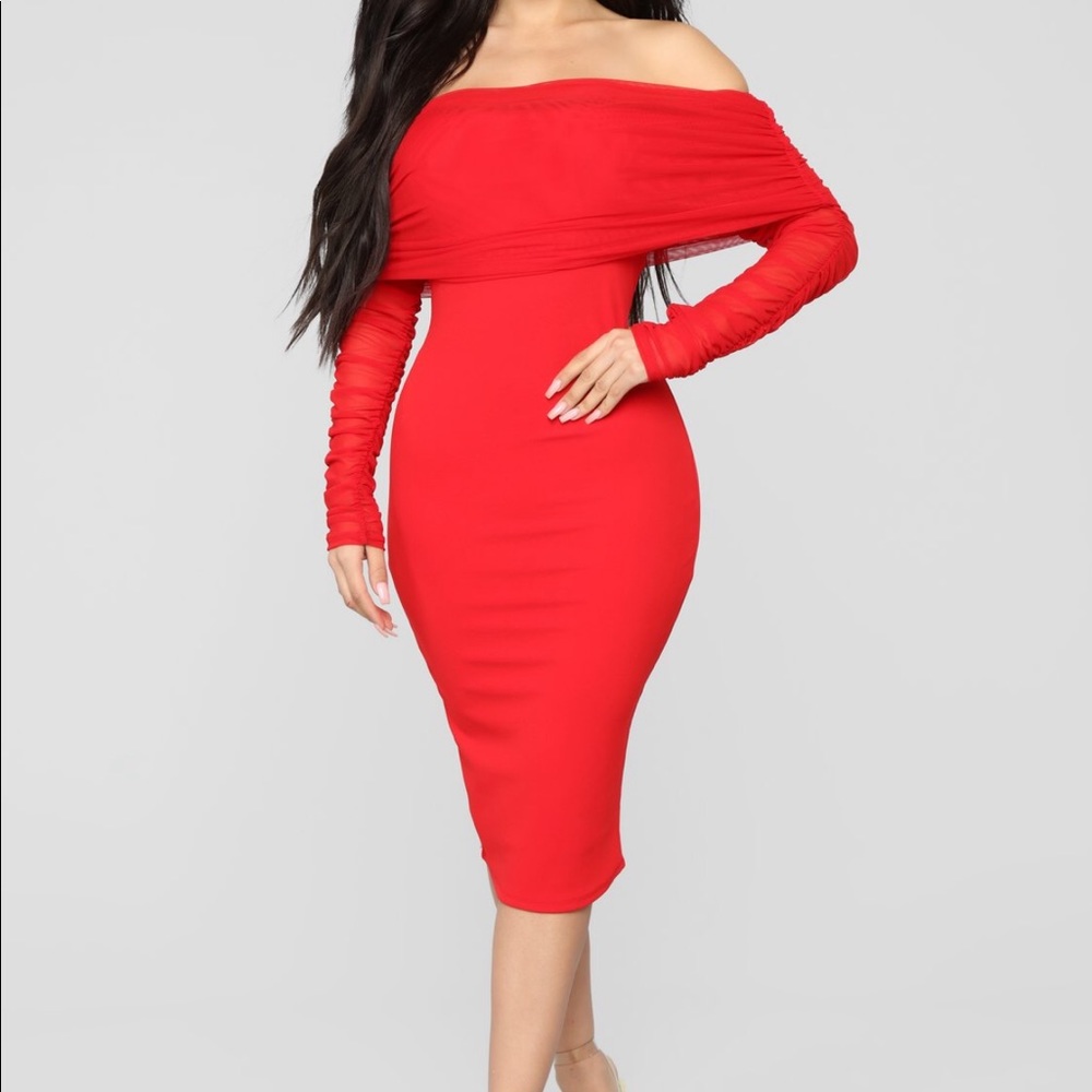 Red Bodycon Midi Dress